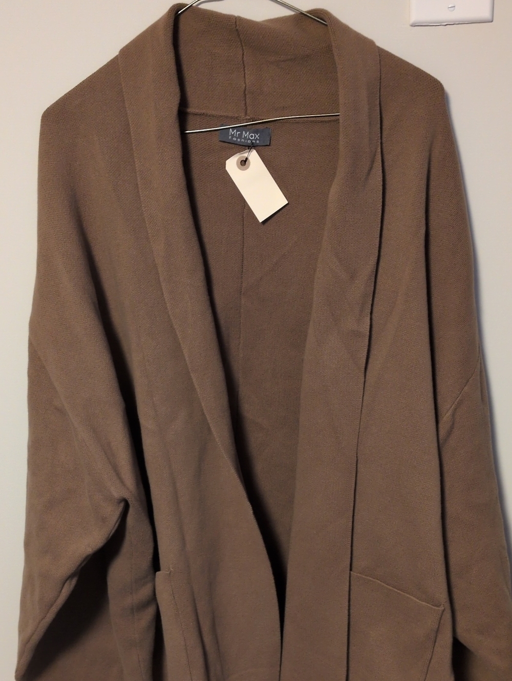 Taupe Open-Front Cotton Draped Cardigan